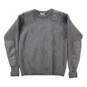 L.L.Bean Mens XL Ribbed Wool Sweater Gray Merino Lambswool Elbow Patch.
